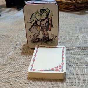 Vintage GIFTCO Stationery Tin With Hummel "Boy & Girl Kissing"